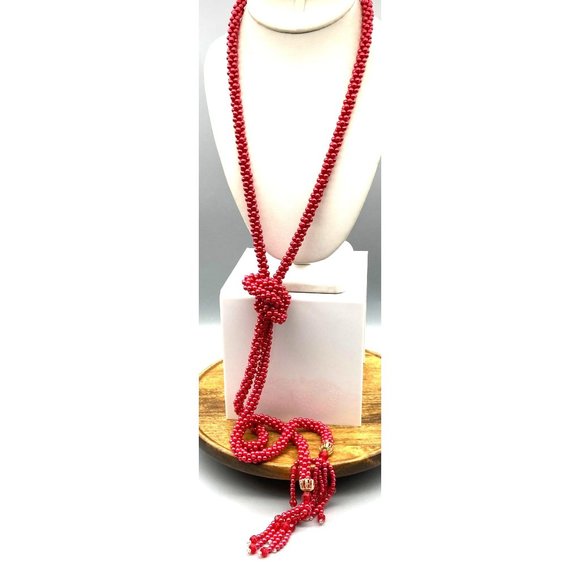 Crocheted Seed Pearls Rope Lariat, Elegant Flapper Sautoir, Vintage Necklace - Picture 1 of 5